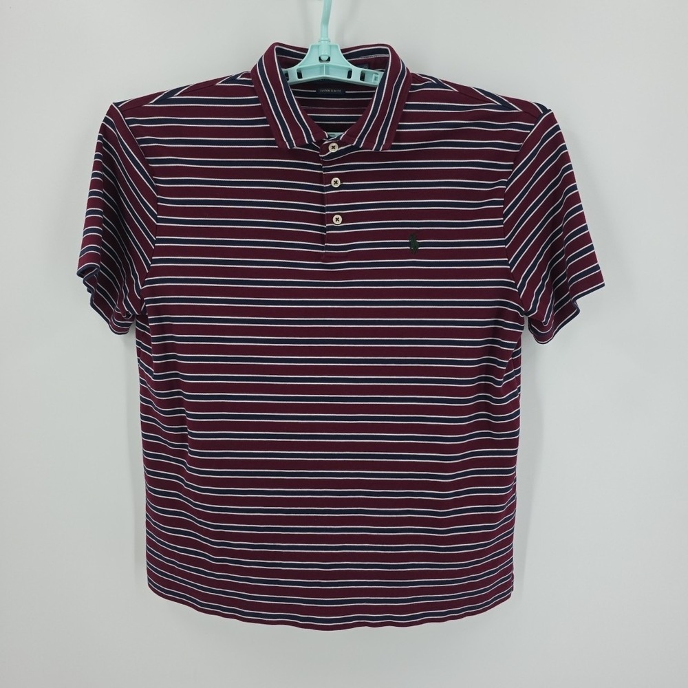 Ralph Lauren Polo Slim Fit Men's Maroon‎ and Blue Stripe Size Large